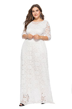Chicwe Women's Plus Size Stretch Lined Floral Lace Maxi Dress