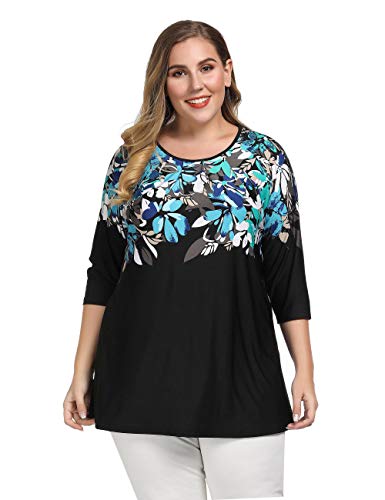 Chicwe Women's Plus Size Floral Printed Shirt Top