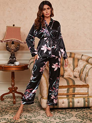Chicwe Women's Silky Printed Pajamas Sleepwear Pajama Set
